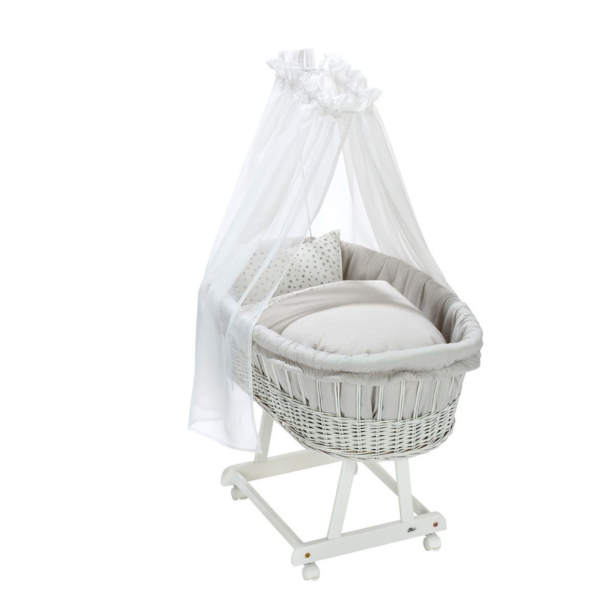 Alvi Birthe Stubenwagen weiß Komplettset Aqua Dot incl. Matratze, Himmelstange und Garnitur
