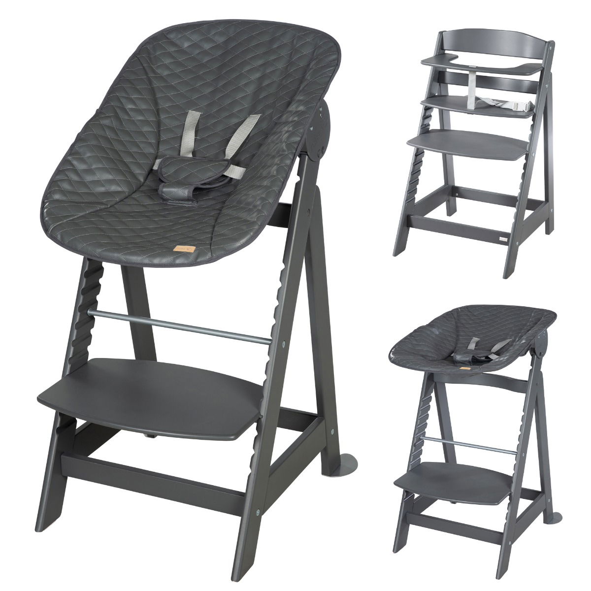 Roba Born Up Treppenhochstuhl Anthrazit 2in1 Set inkl. Liegeaufsatz Graphite gesteppt