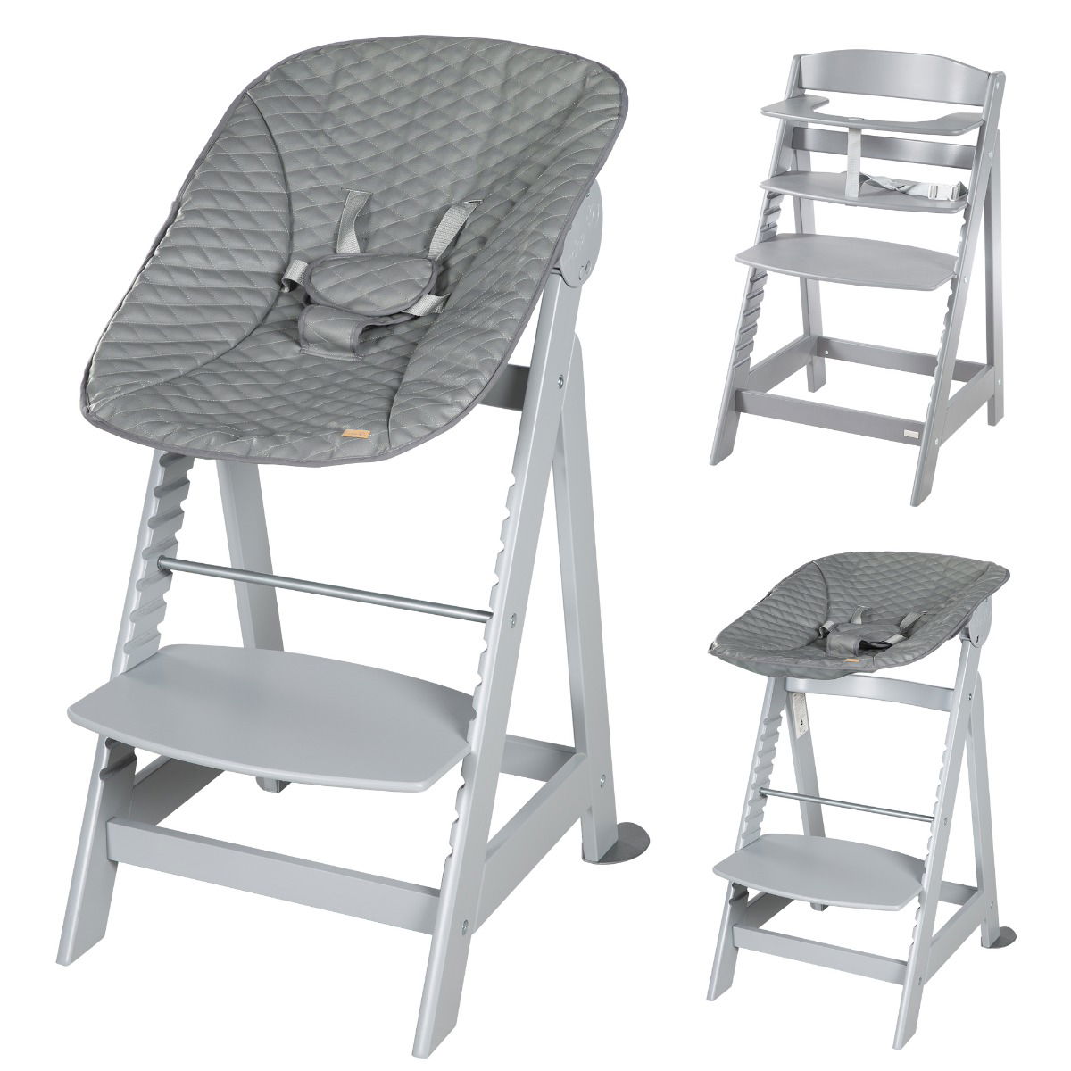 Roba Born Up Treppenhochstuhl Taupe 2in1 Set inkl. Liegeaufsatz Stone gesteppt