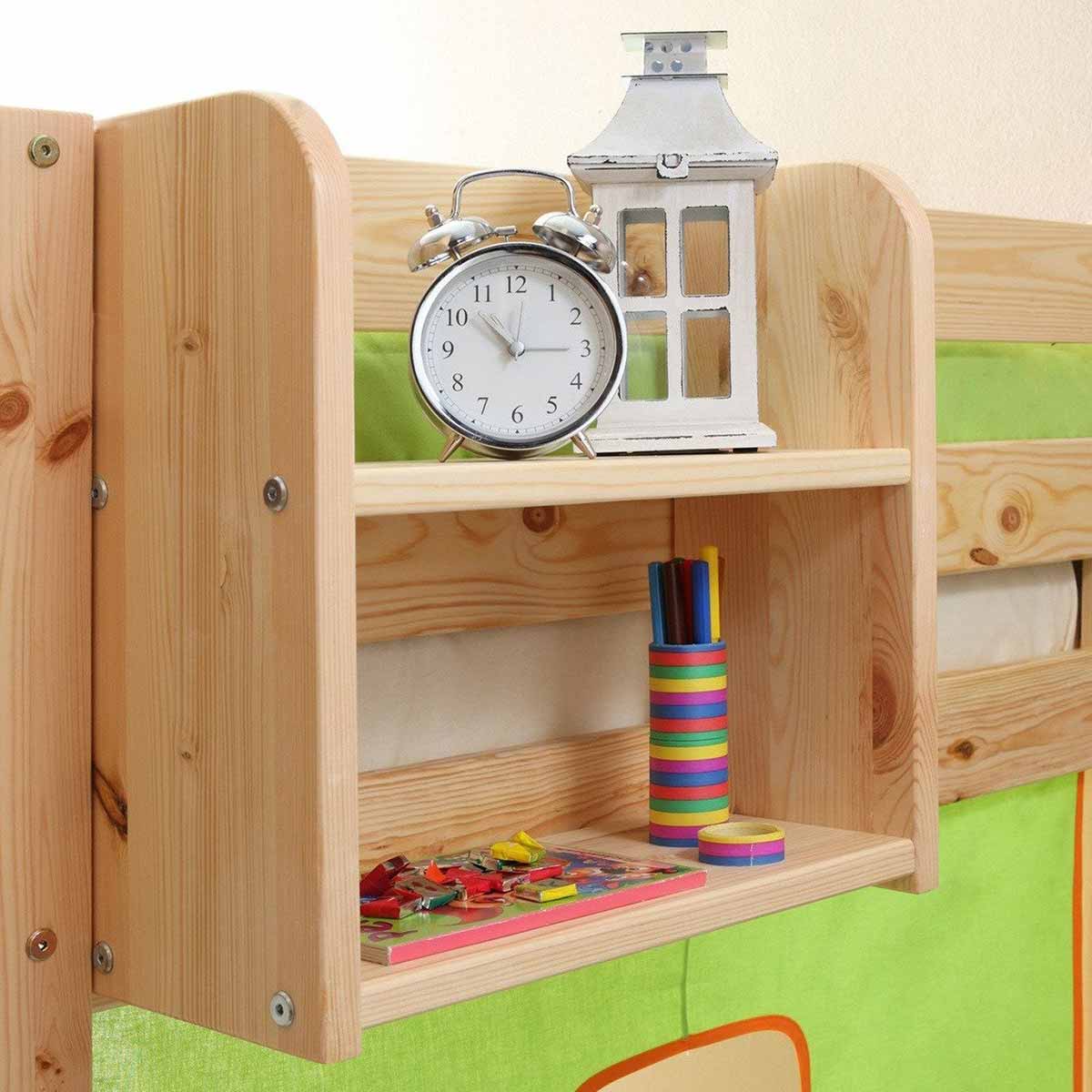 Ticaa Einhängeregal für Hoch- und Etagenbett klein mit 2 Böden, Kiefer Natur