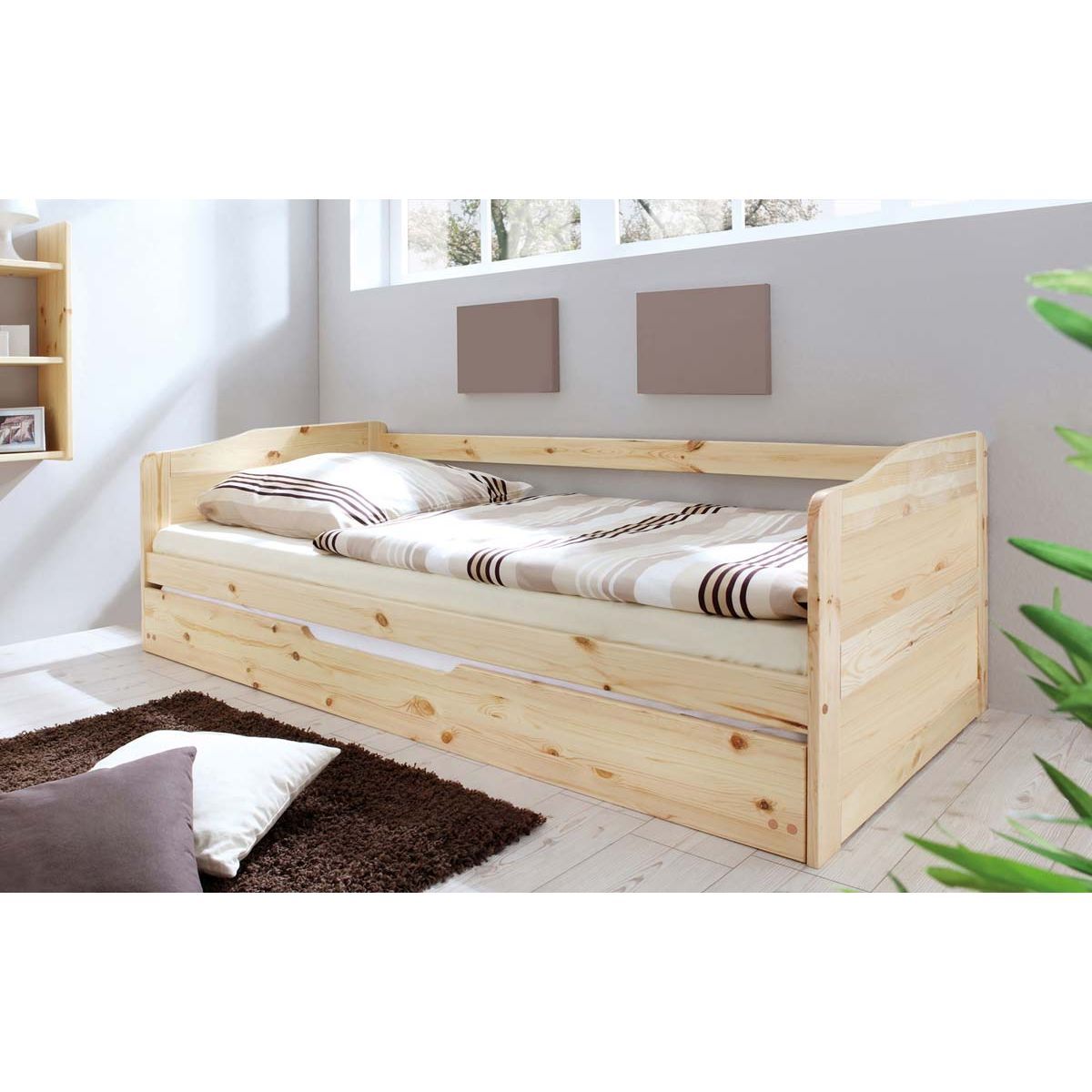 Ticaa Melinda Sofabett mit Auszug natur Massivholz - 90 x 200 cm