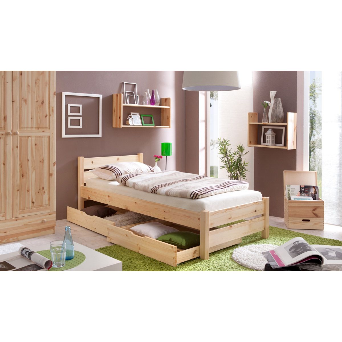 Ticaa Bora Einzelbett Kiefer Natur 100 x 200 cm Massivholz