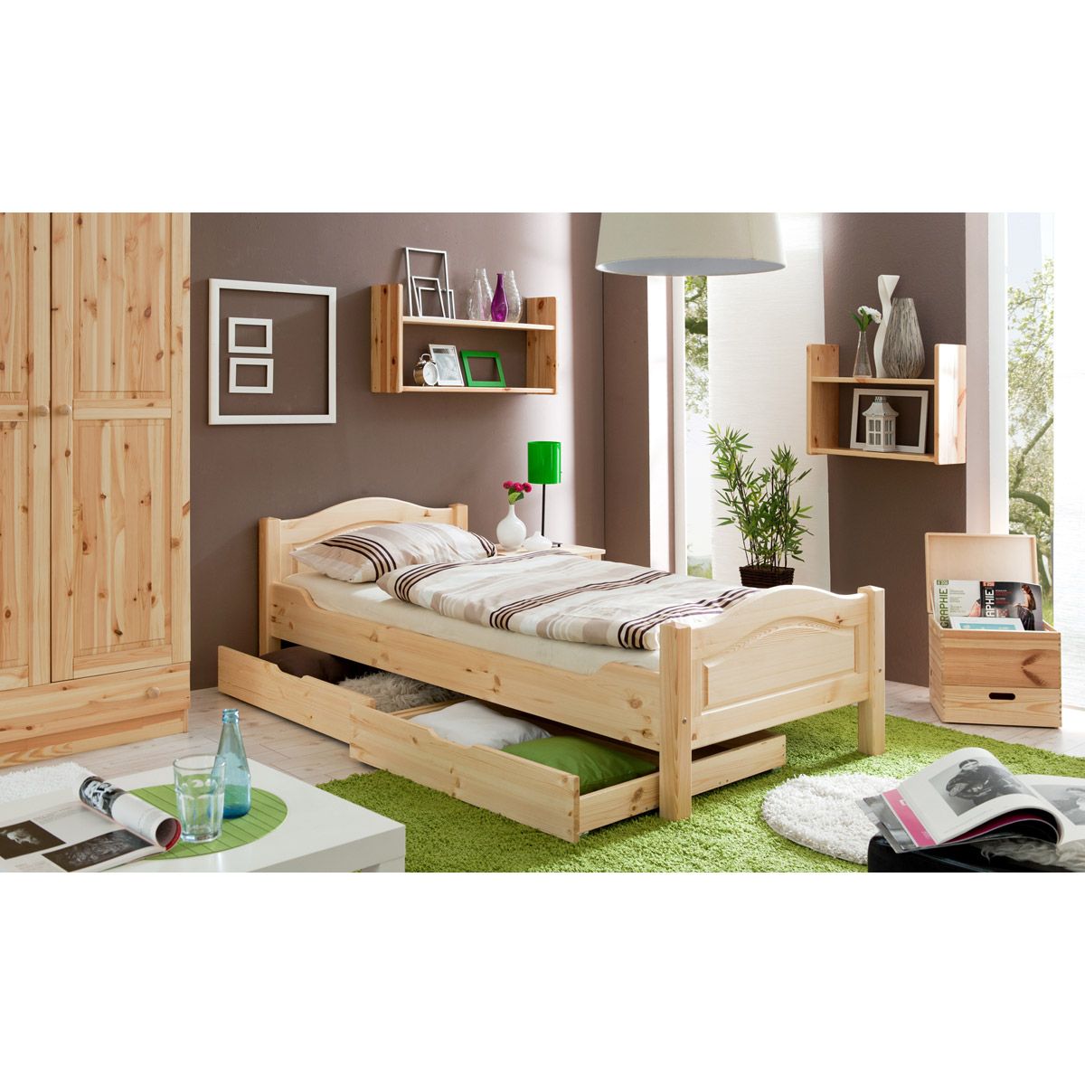 Ticaa Rita Einzelbett Kiefer Natur 90 x 200 cm Massivholz