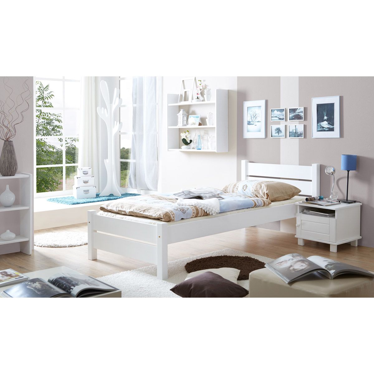 Ticaa Bora Einzelbett Kiefer Weiß 100 x 200 cm Massivholz