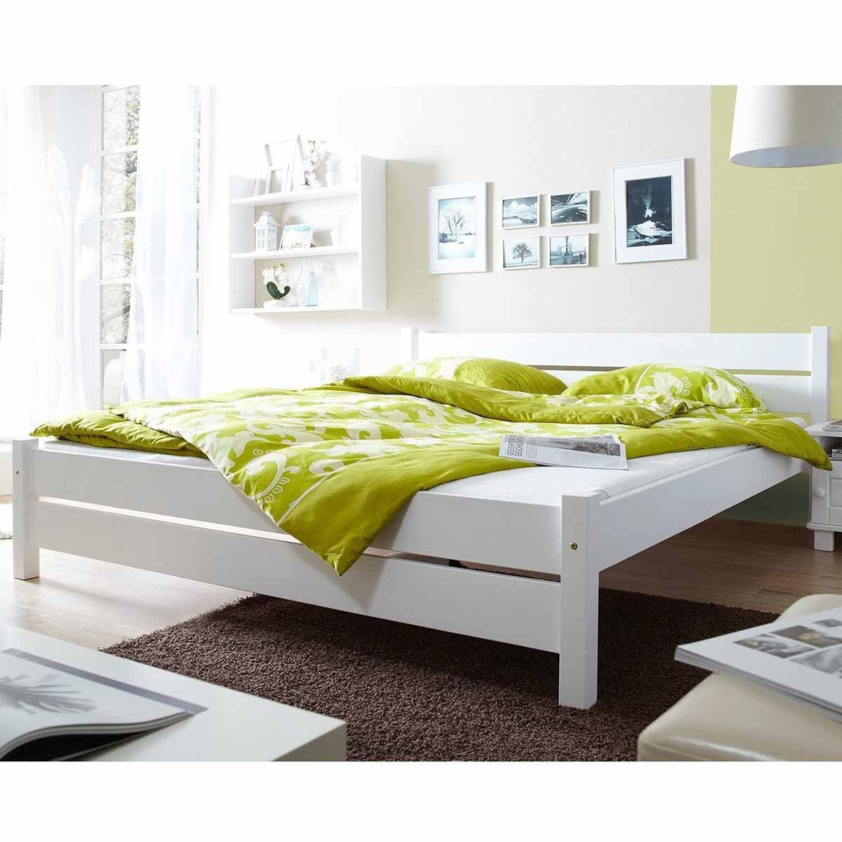 Ticaa Bora Einzelbett Kiefer weiß 140 x 200 cm Massivholz