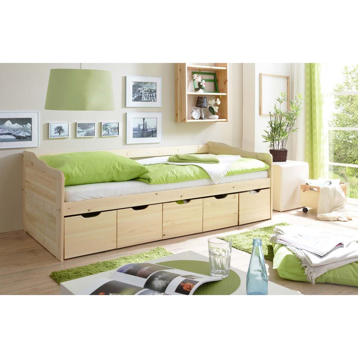 Ticaa Maria Sofabett mit Schubkästen natur Massivholz - 90 x 200 cm