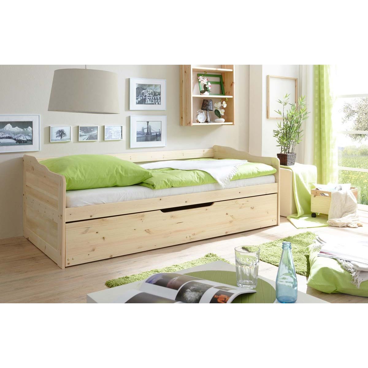 Ticaa Marianne Sofabett mit Auszug natur Massivholz - 90 x 200 cm
