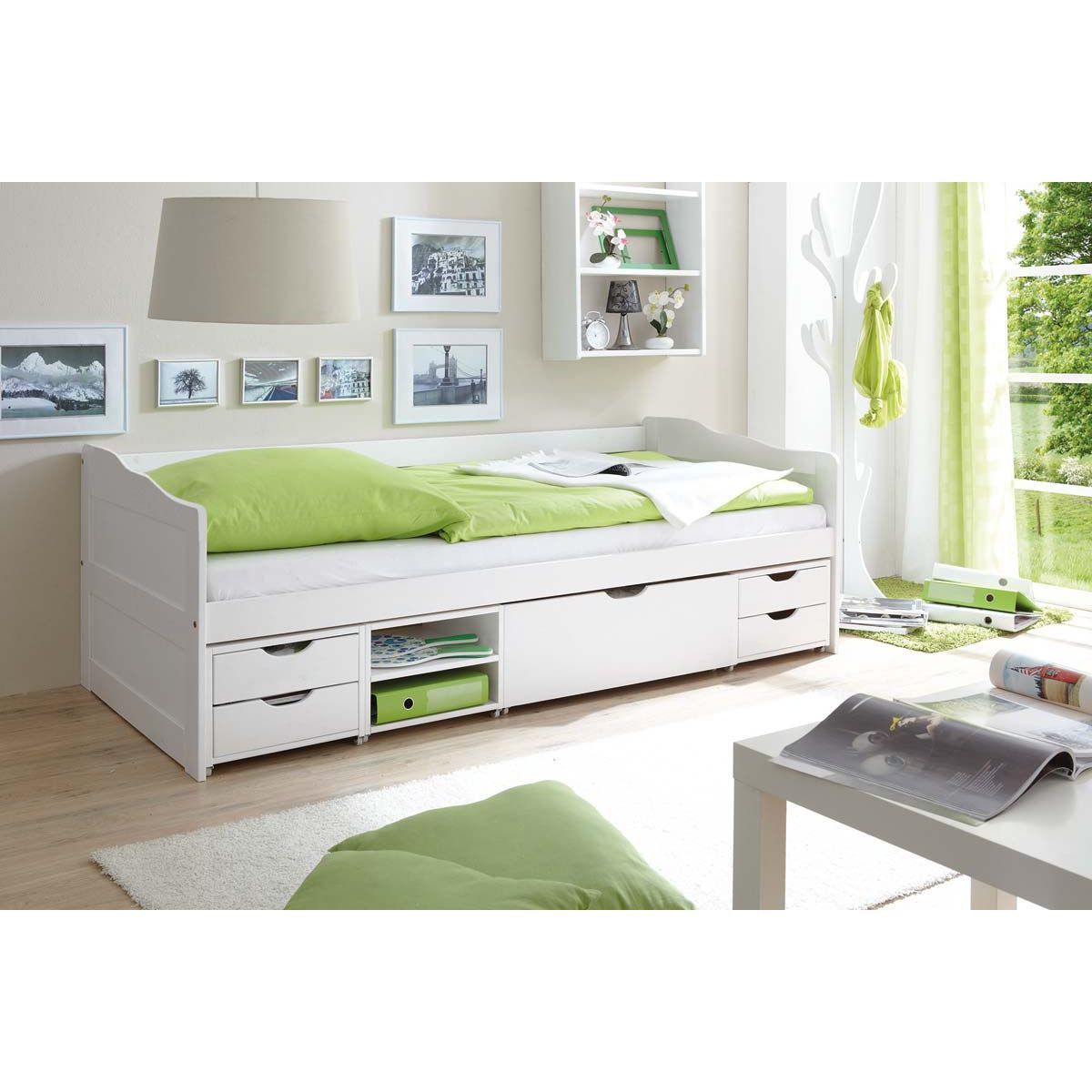 Ticaa Marlies Sofabett mit Schubkästen weiß Massivholz - 90 x 200 cm