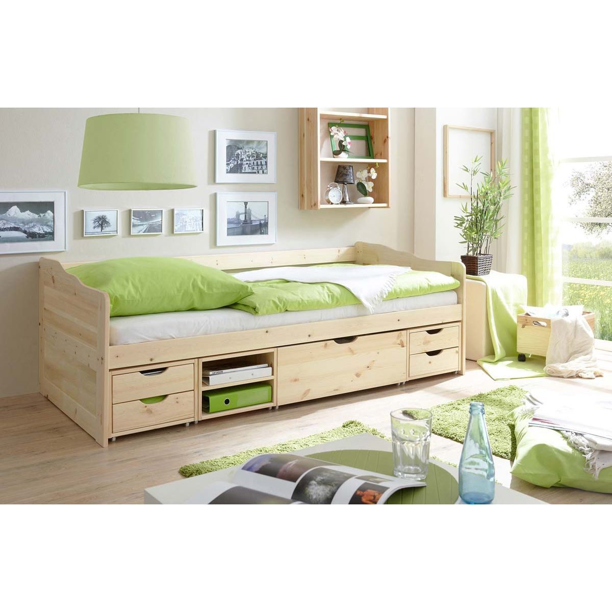 Ticaa Marlies Sofabett mit Schubkästen natur Massivholz - 90 x 200 cm