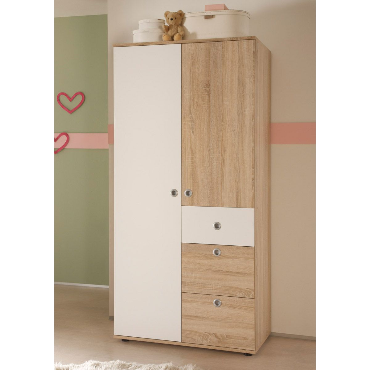 Ticaa Milu Kleiderschrank 2-türig Sonoma-weiß Holznachbildung