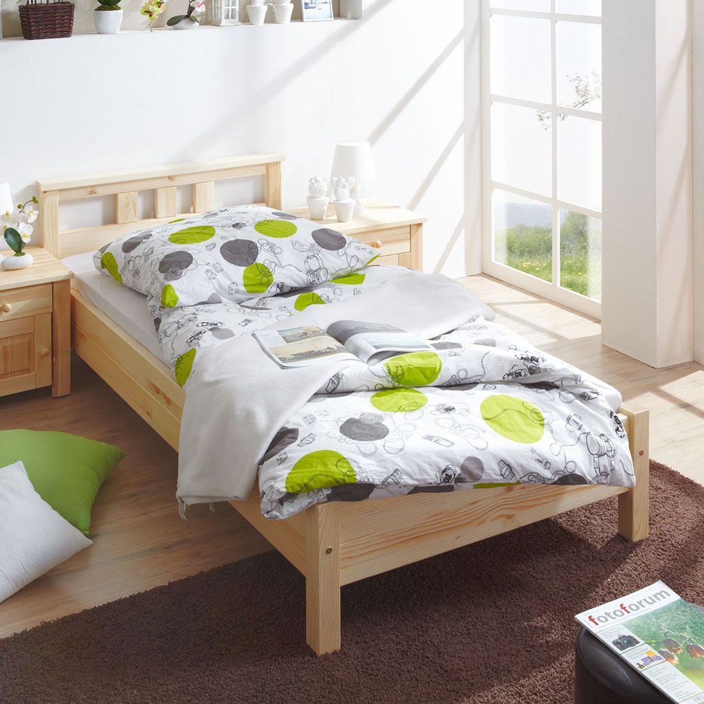 Ticaa Merci Einzelbett Kiefer Natur 90 x 200 cm Massivholz