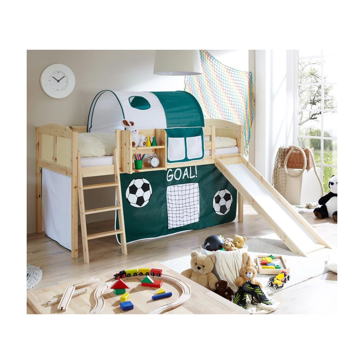 Ticaa Ekki Rutschbett Kiefer natur Massivholz - Vorhang-Dessin wählbar