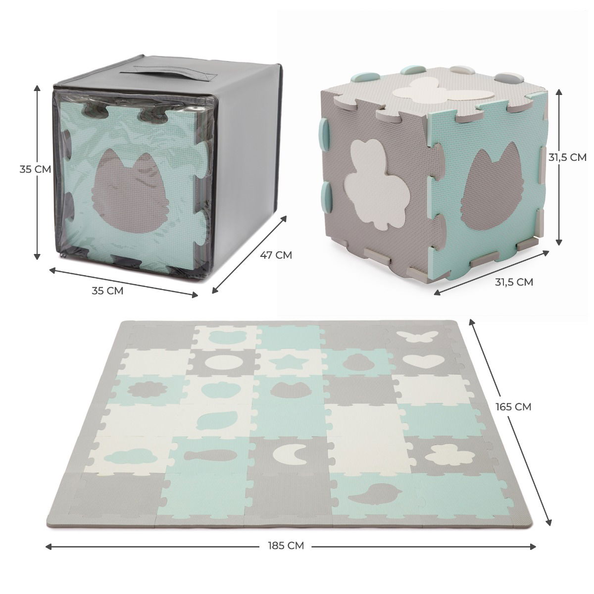 Kinderkraft 3D-Puzzle-Schaumstoffmatte LUNO SHAPES mint