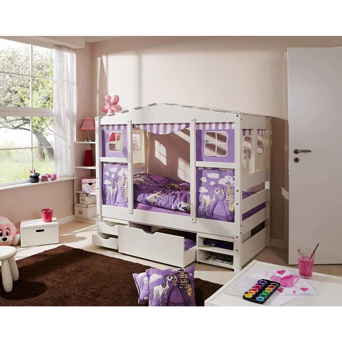 Ticaa Hausbett MINI Horse Lila Kiefer Regalelement Massivholz - Dessin: Horse Lila - 80 x 160 cm