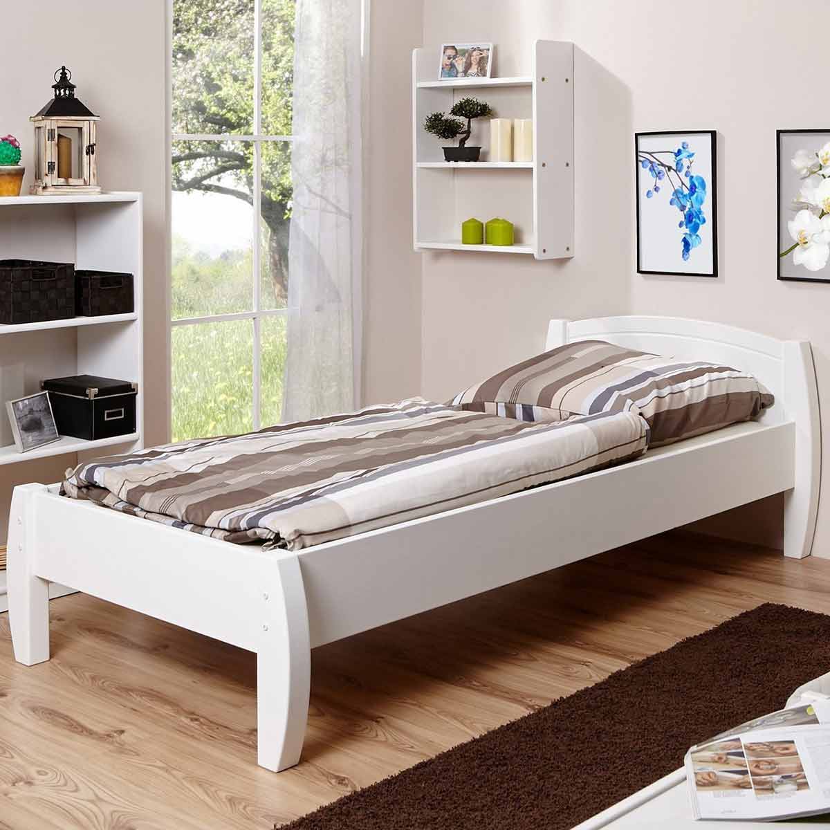 Ticaa Jasmin Einzelbett Kiefer weiß 100 x 200 cm Massivholz