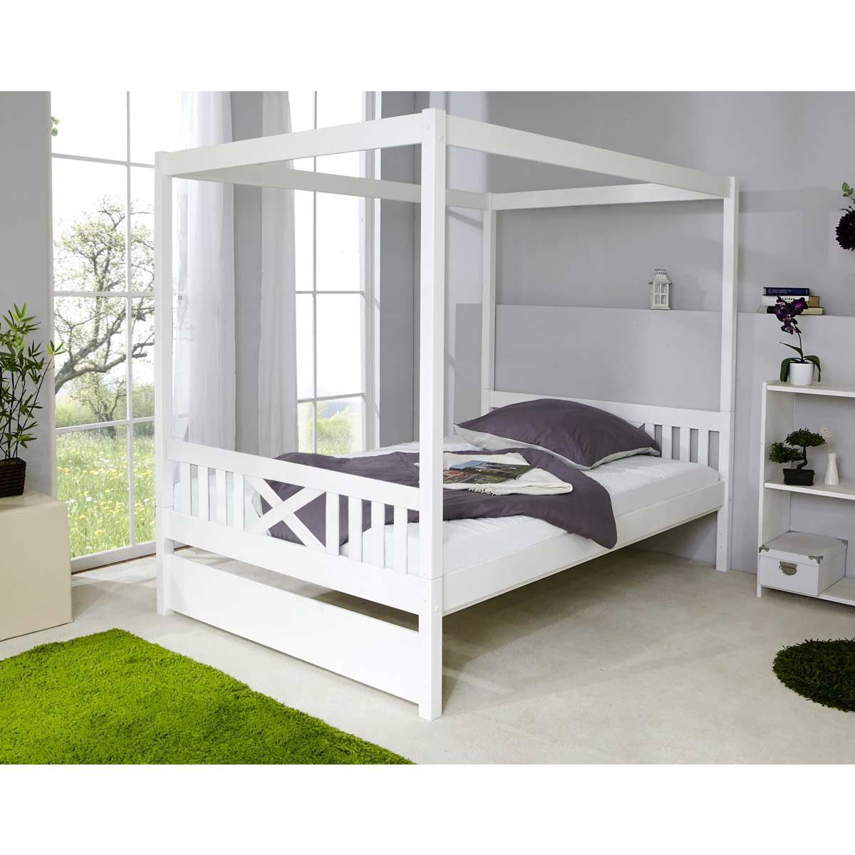 Ticaa Himmelbett Lino Kiefer Weiß Massivholz - 140 x 200 cm