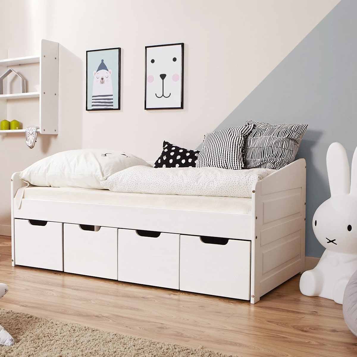 Ticaa Sofabett MINI Micki mit 4er Schubkästen Massivholz - 80x160 cm - inkl. Matratze