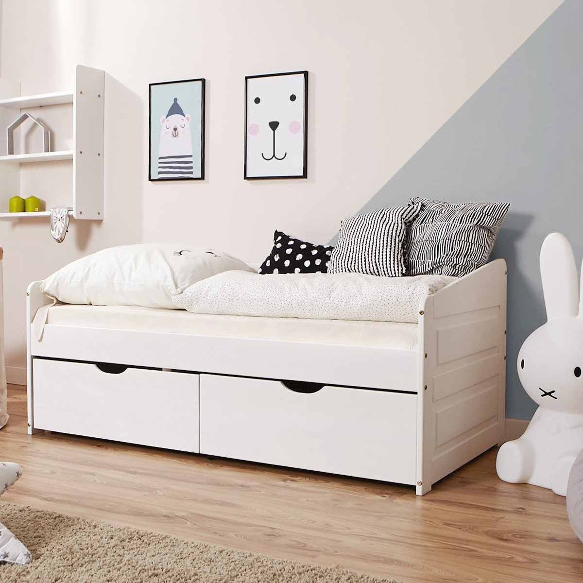 Ticaa Sofabett MINI Micki mit 2er Schubkästen Massivholz - 80x160 cm - inkl. Matratze