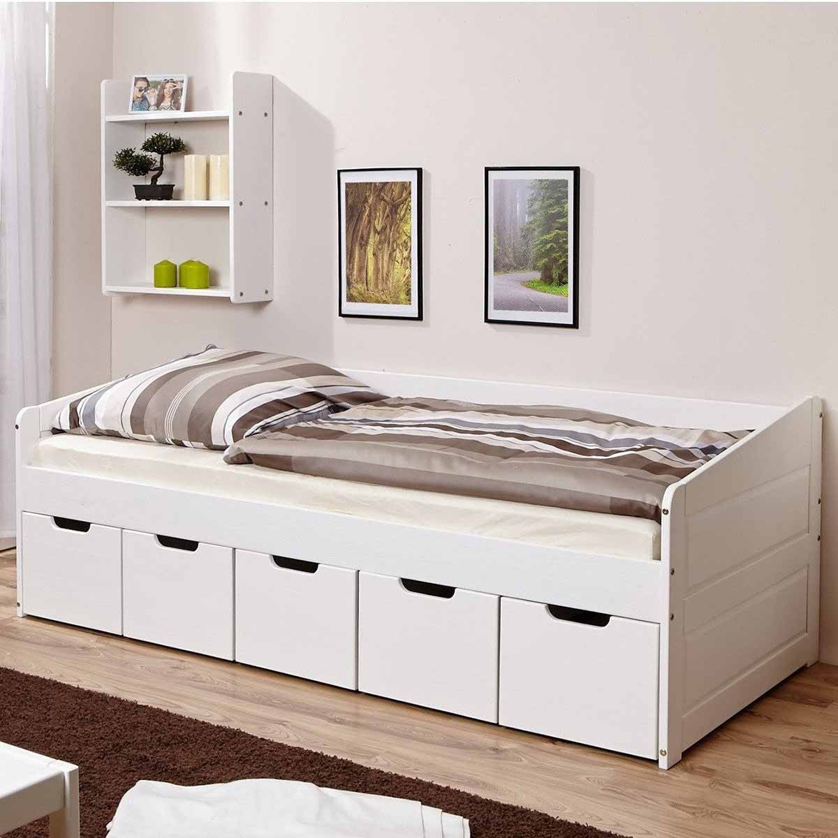 Ticaa Sofabett Micki mit 5er Schubkästen Massivholz - 90x200 cm