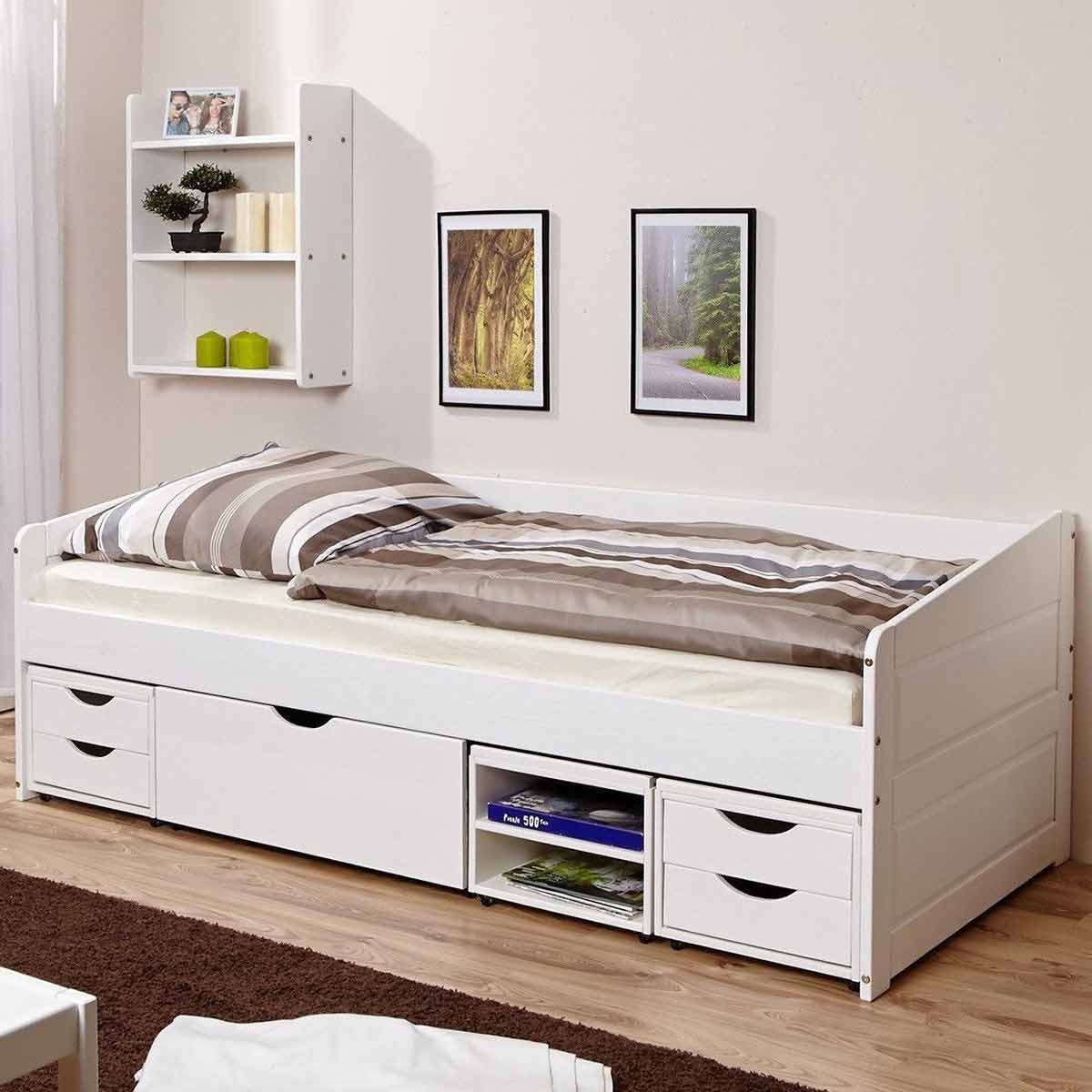 Ticaa Sofabett Micki mit 4er Funktionsschubkasten Massivholz - 90x200 cm