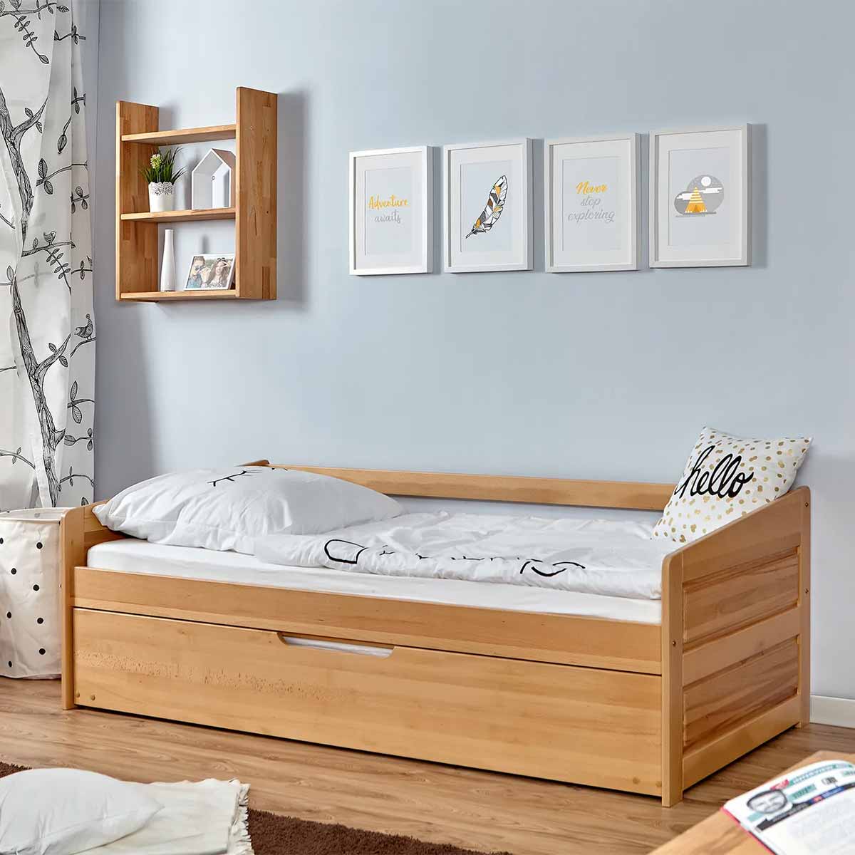 Ticaa Sofabett Micki Buche mit Zusatzbett Massivholz - 90x200 cm