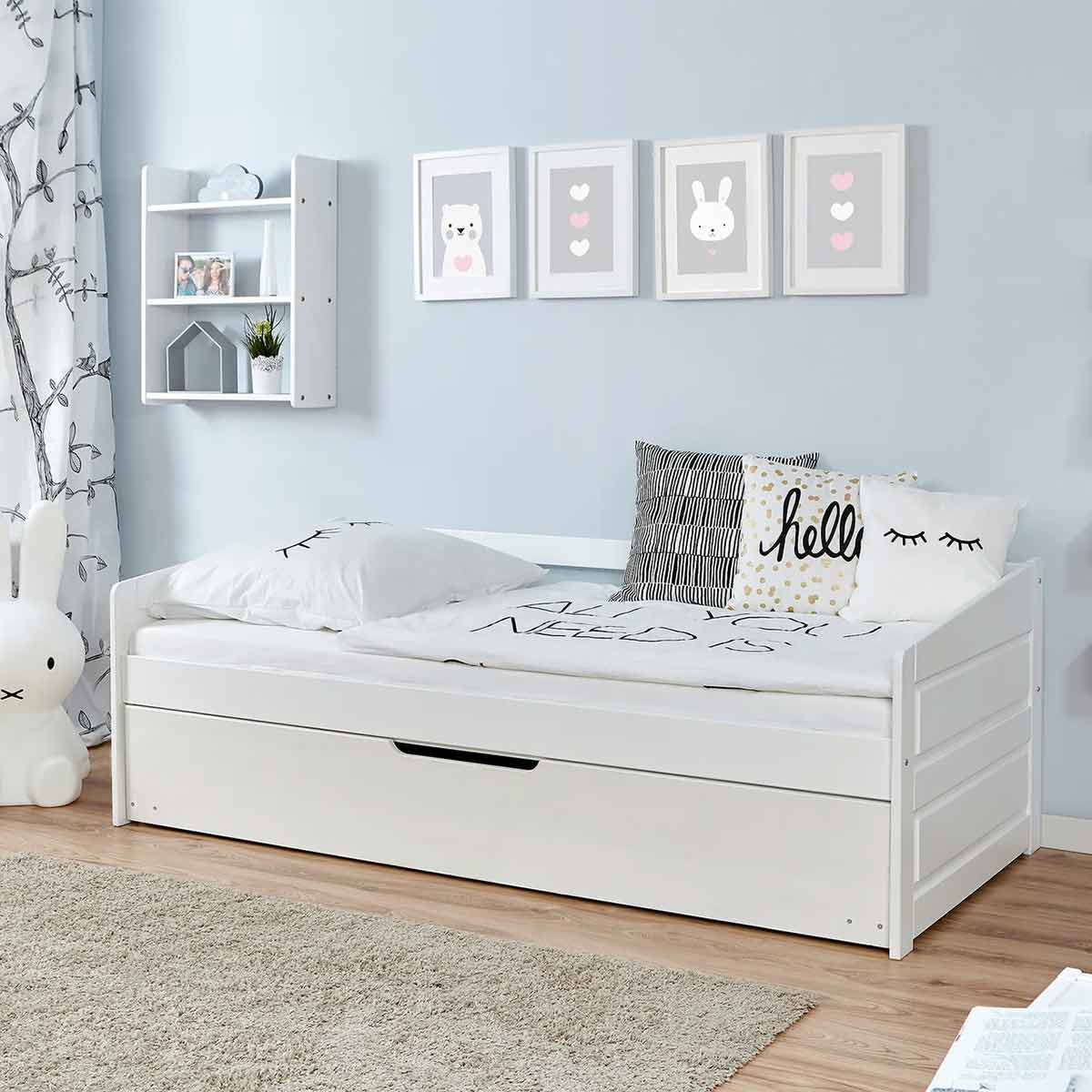 Ticaa Sofabett Micki Buche weiß mit Zusatzbett Massivholz - 90x200 cm