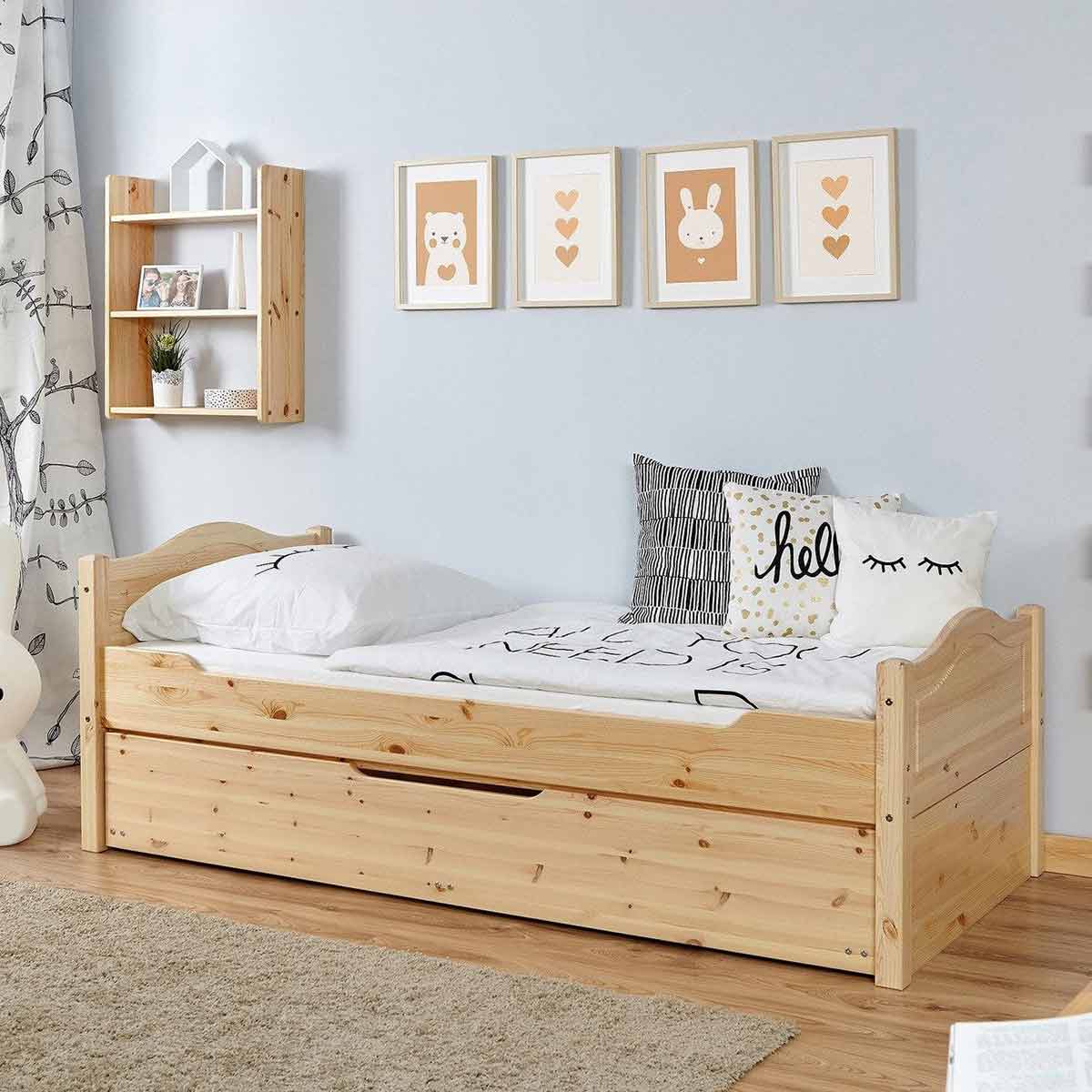 Ticaa Einzelbett Leni mit Zusatzbett Massivholz - 100x200 cm
