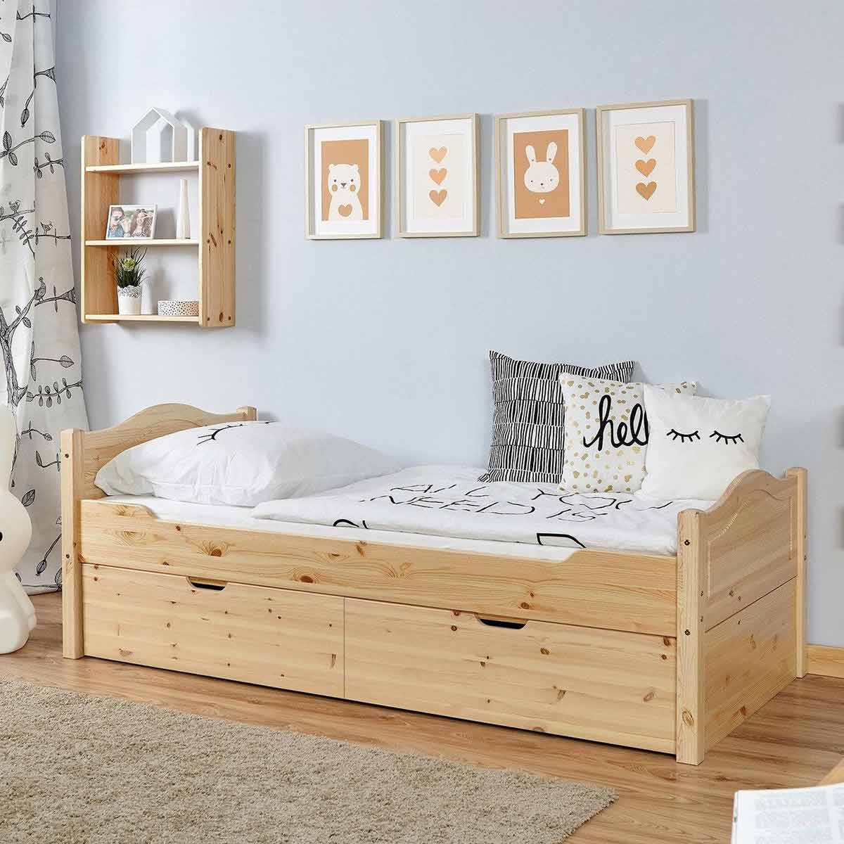 Ticaa Einzelbett Leni mit 2er Schubkästen Massivholz - 100x200 cm