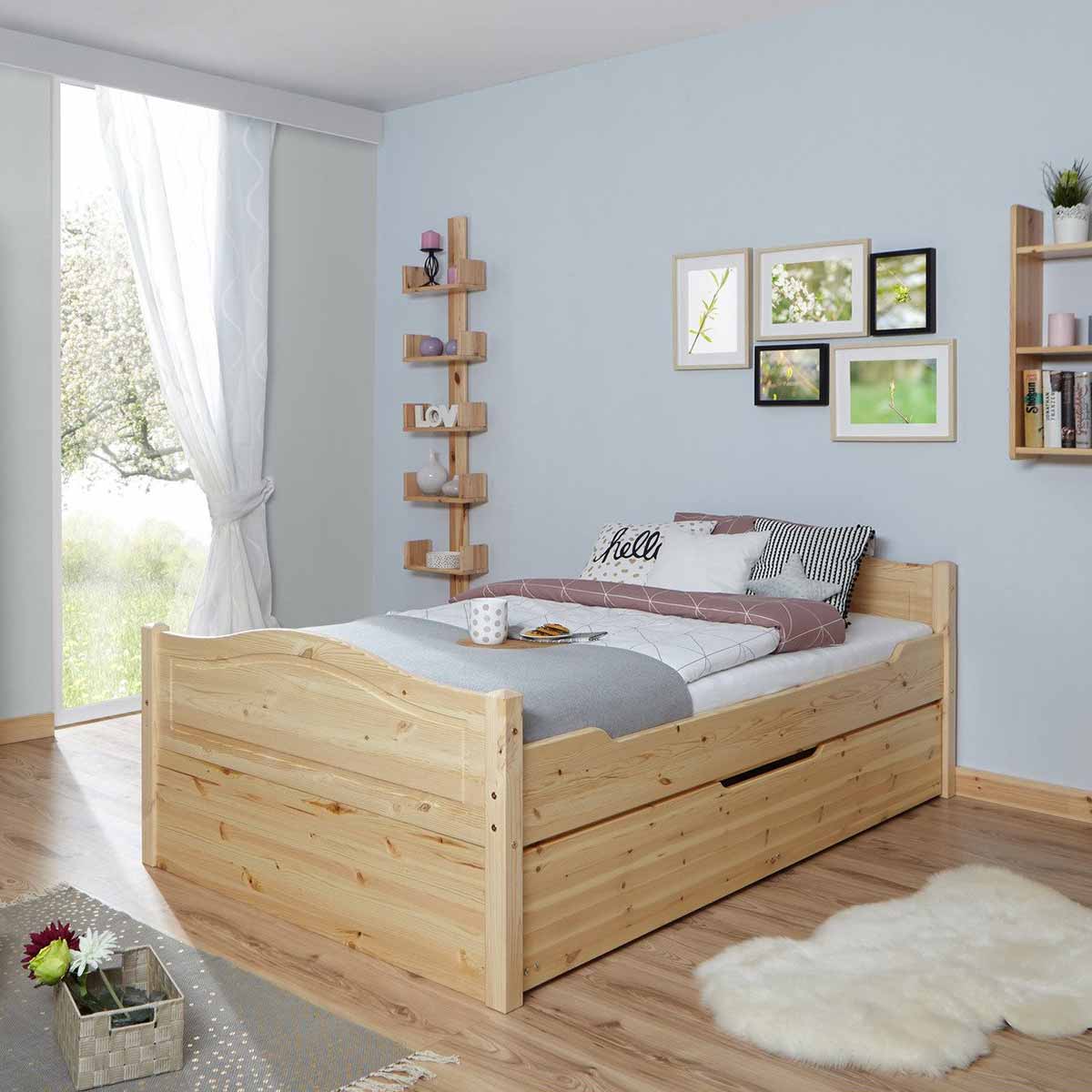 Ticaa Einzelbett Leni mit Zusatzbett Massivholz - 120x200 cm