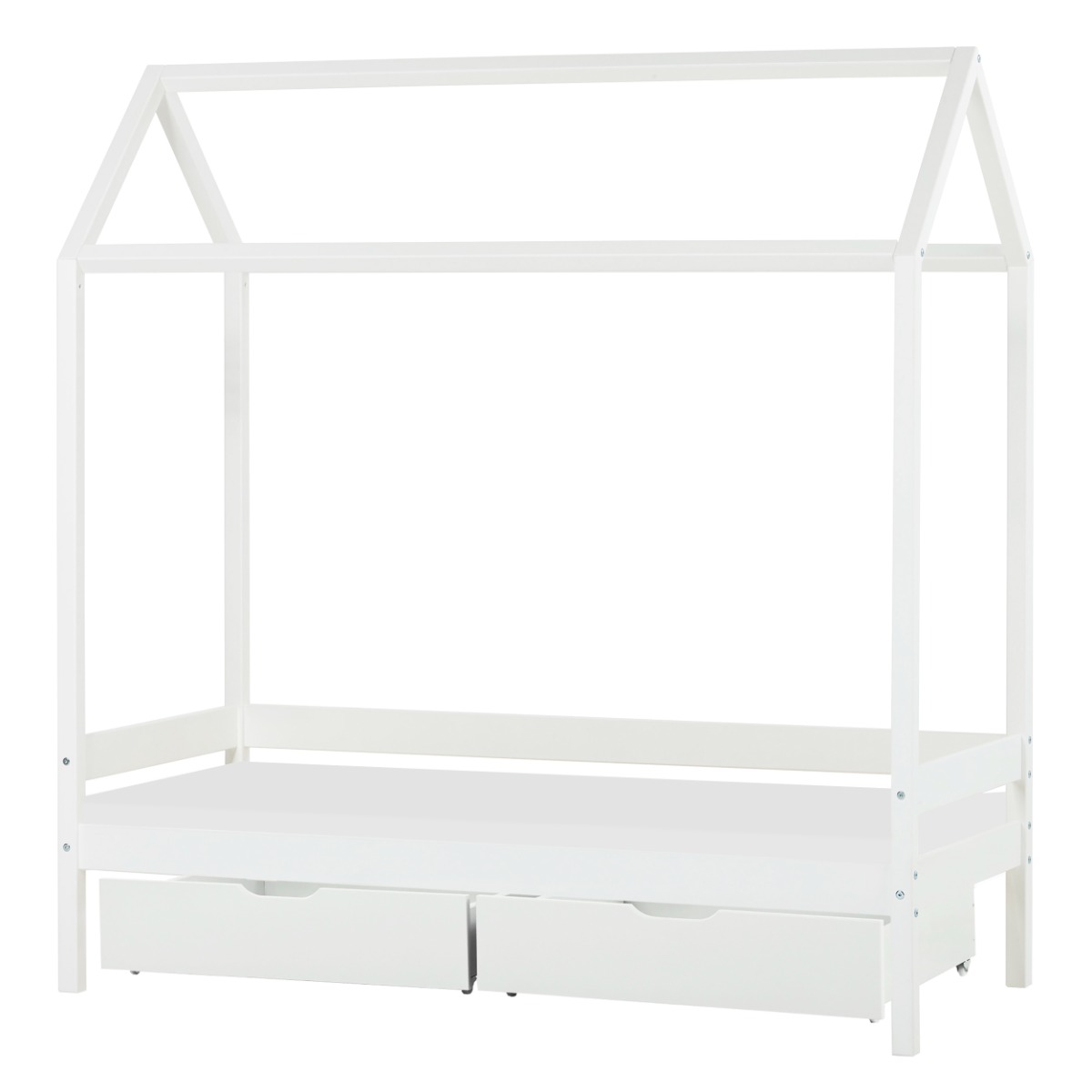 BUNDLE Hoppekids ECO Comfort Hausbett 70x160 cm in weiß mit Schubkästen und Kaltschaum-Matratze mit weißem Bezug