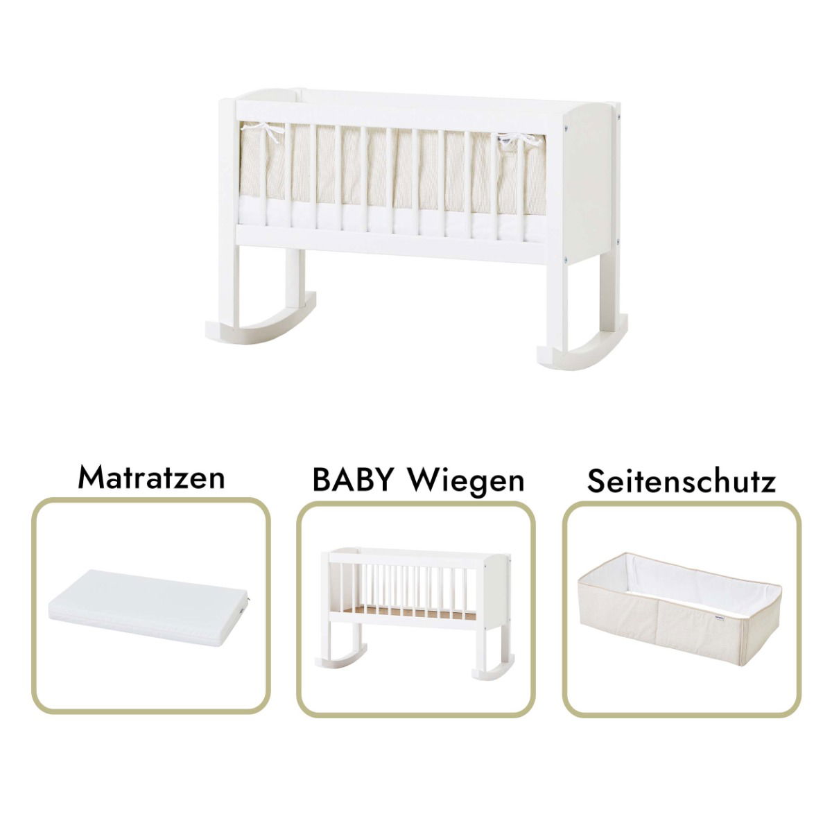 Hoppekids Babywiege – umbaubar zu Sitzbank – inkl. Babynest und Matratze mit Schonbezug