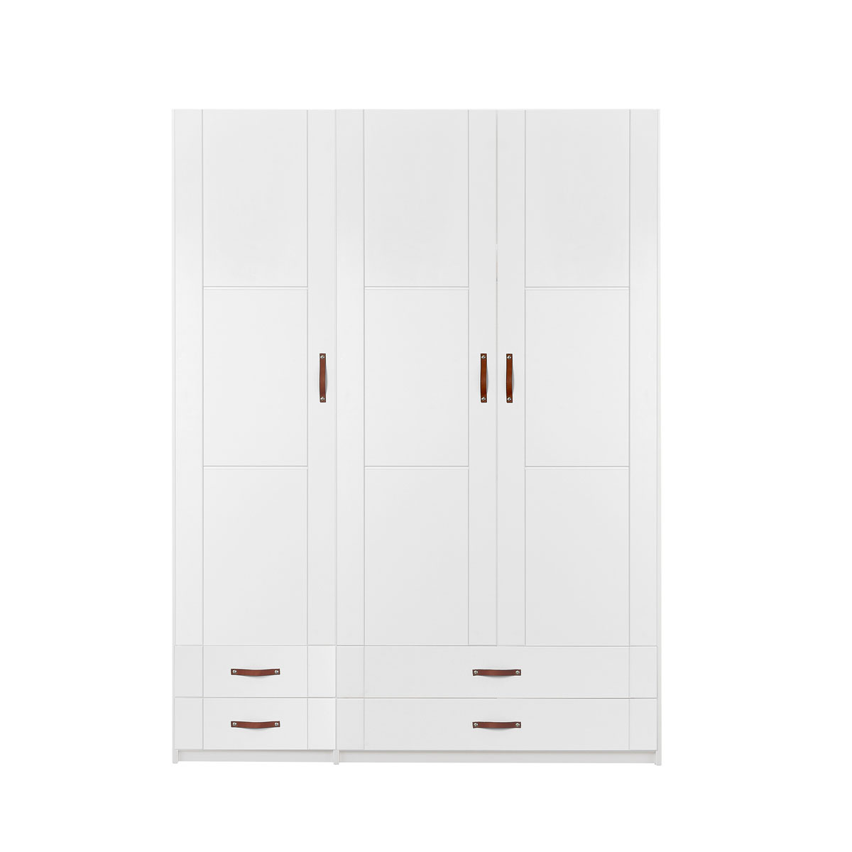 LIFETIME Schrank 150 cm, 3 Türen, 4 Schubladen weiß, Massivholz, ohne Griffe
