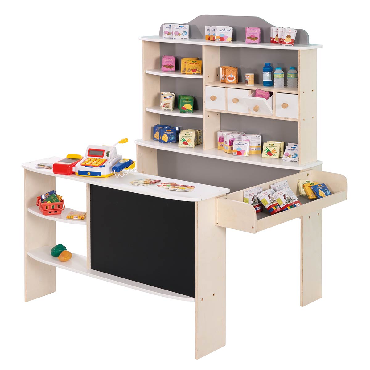 Roba Kaufladen weiß/grau mit Tafel inkl. umfangreichem Zubehör