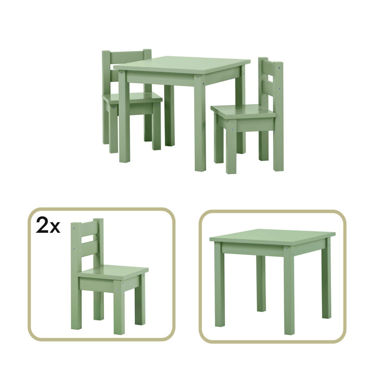 BUNDLE MADS Tisch mit zwei Stühlen - Pale Green