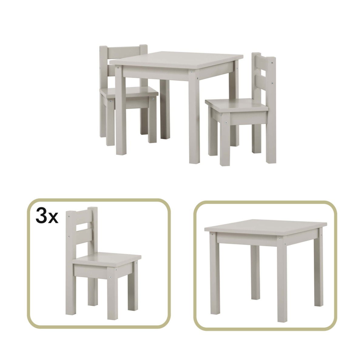 Kindersitzgruppe MADS mit 3 Stühlen und 1 Tisch - Dove Grey
