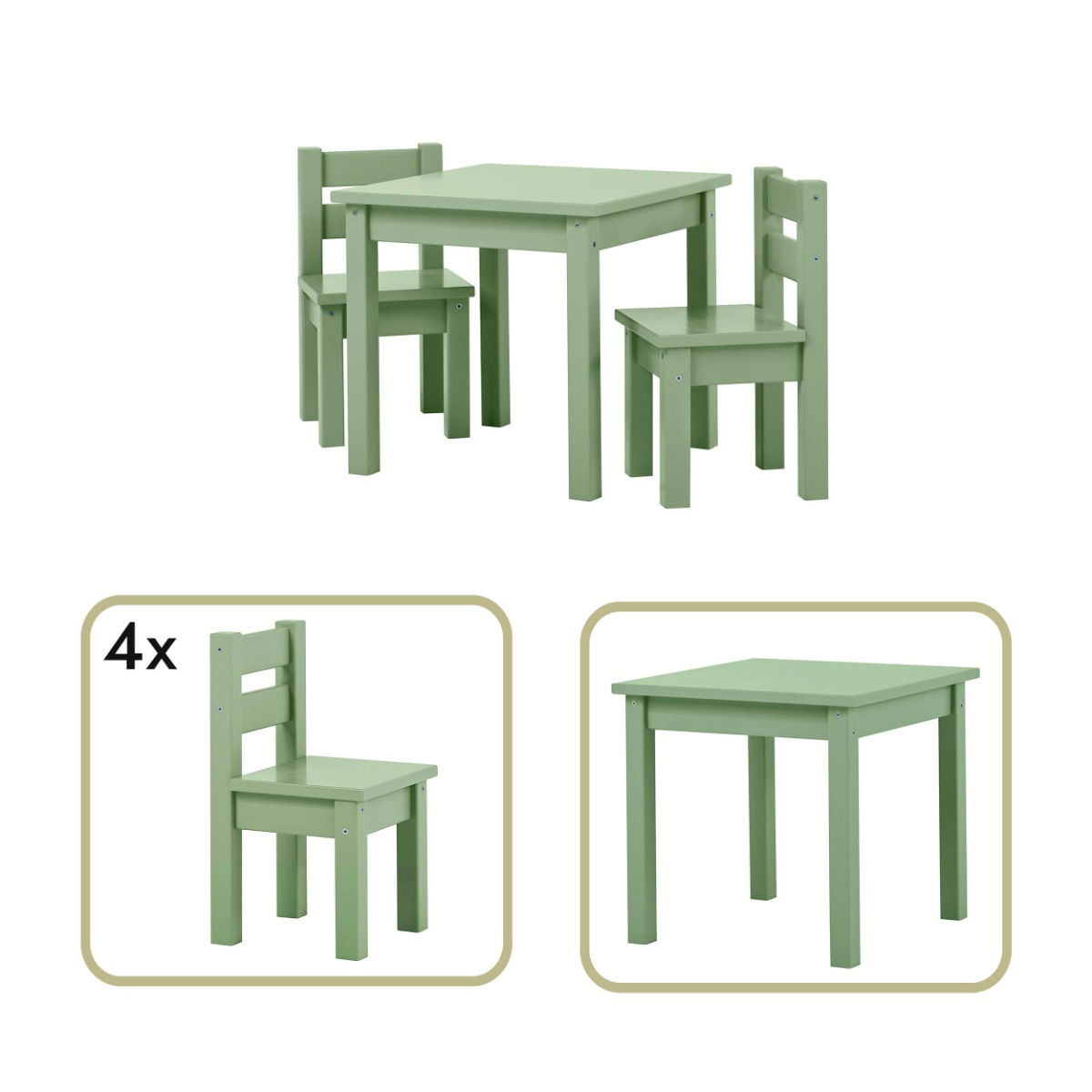 Kindersitzgruppe MADS mit 4 Stühlen und 1 Tisch - Pale Green