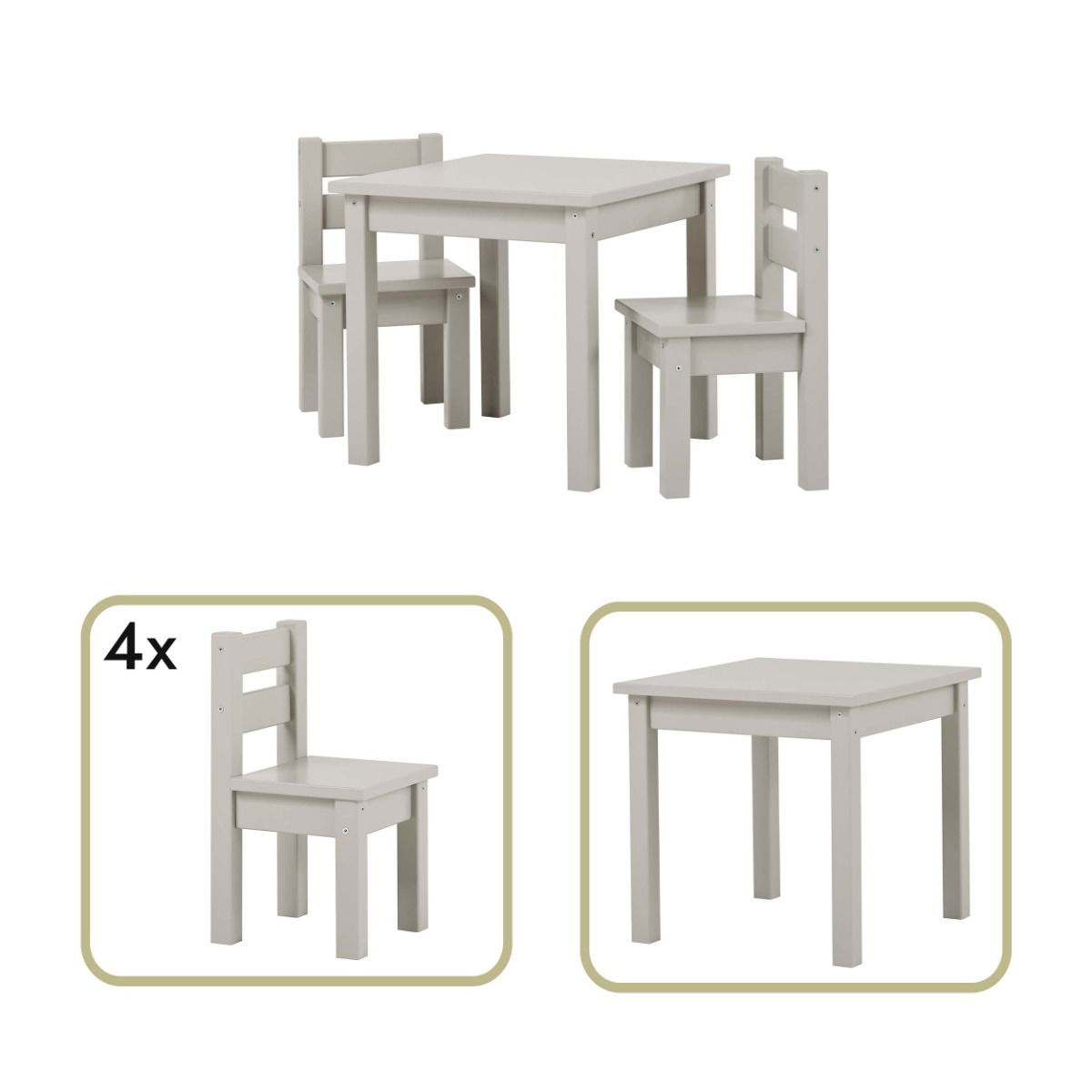 Kindersitzgruppe MADS mit 4 Stühlen und 1 Tisch - Dove Grey