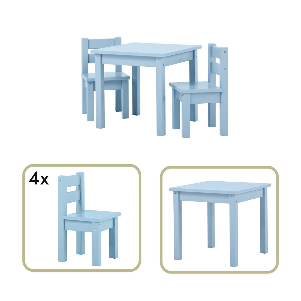 Kindersitzgruppe MADS mit 4 Stühlen und 1 Tisch - Dream Blue