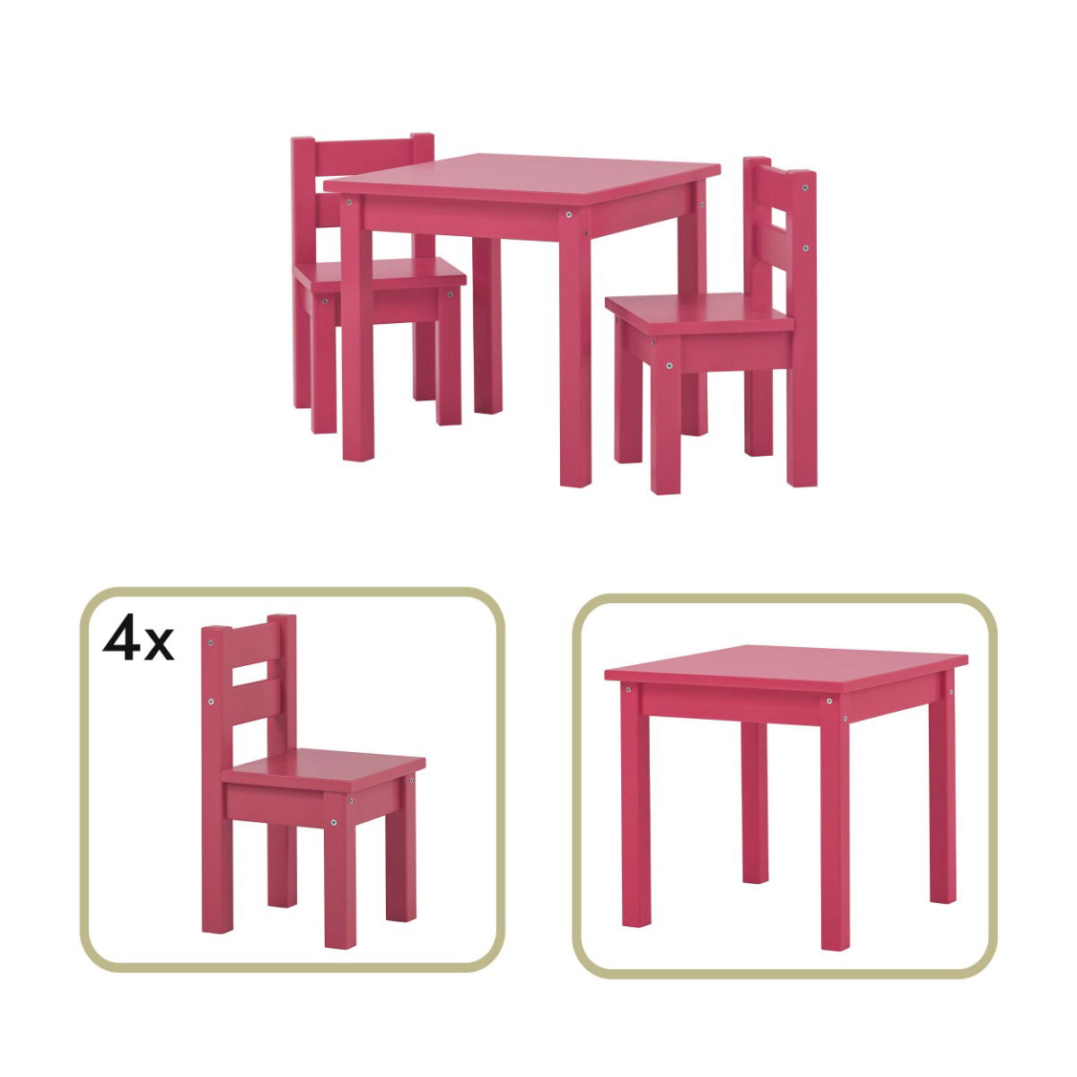 Kindersitzgruppe MADS mit 4 Stühlen und 1 Tisch - Baroque Rose