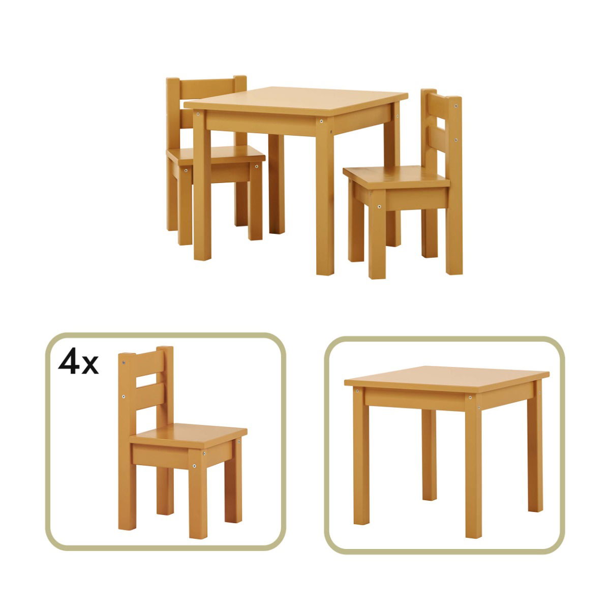 Kindersitzgruppe MADS mit 4 Stühlen und 1 Tisch - Autumn Yellow