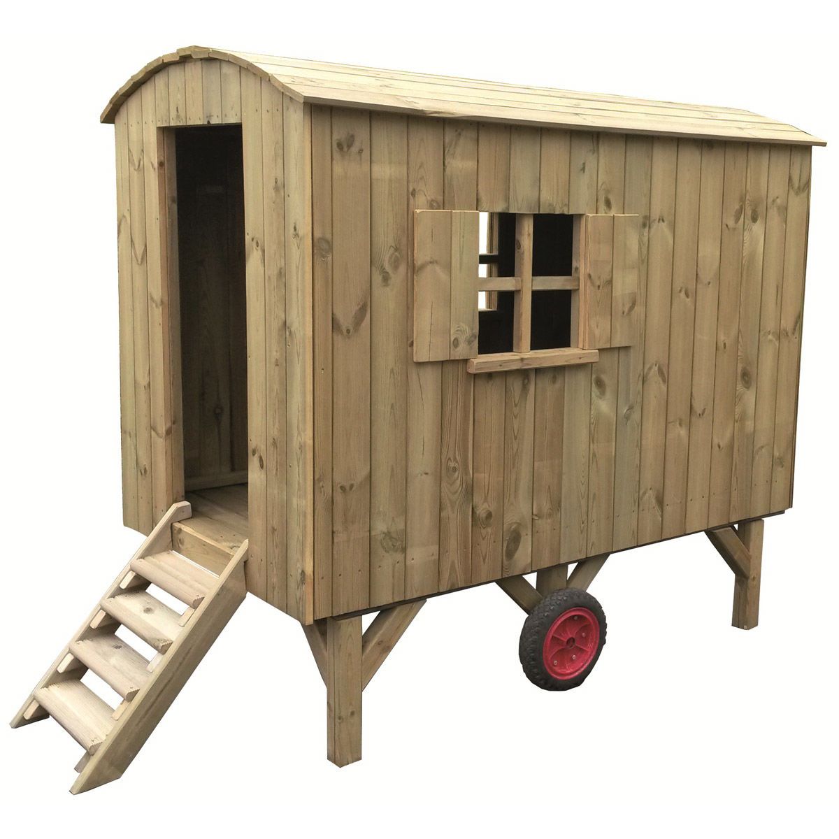 Müller & Herber Bauwagen für Kinder mit Treppe & Sitzbank Kiefernholz