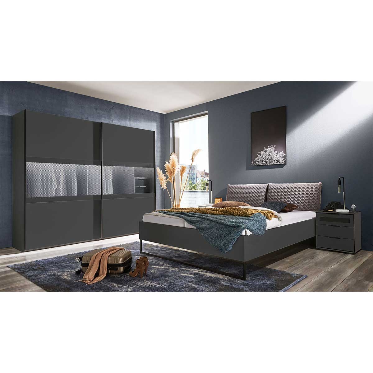 Wimex Alicante Schlafzimmer 4-tlg. inkl. Nachtschrank 58cm Graphit