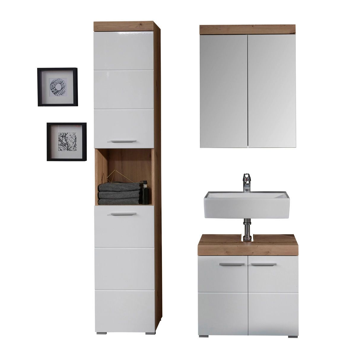 trendteam Amanda Badmöbel 112x190x34 cm 3-teilig weiß / asteiche