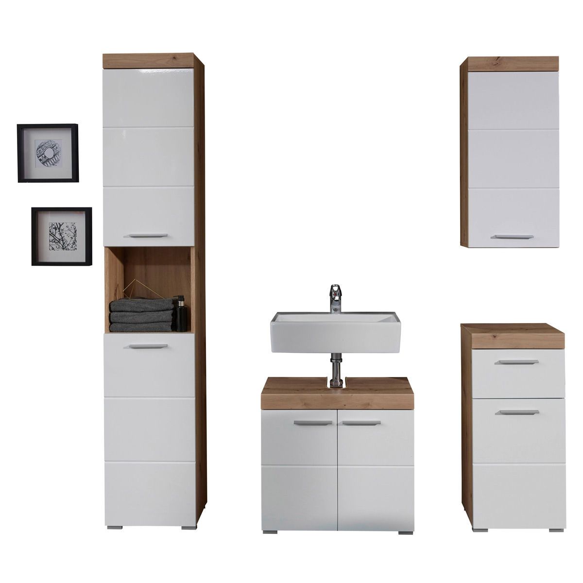 trendteam Amanda Badmöbel 164x190x34 cm 4-teilig weiß / asteiche