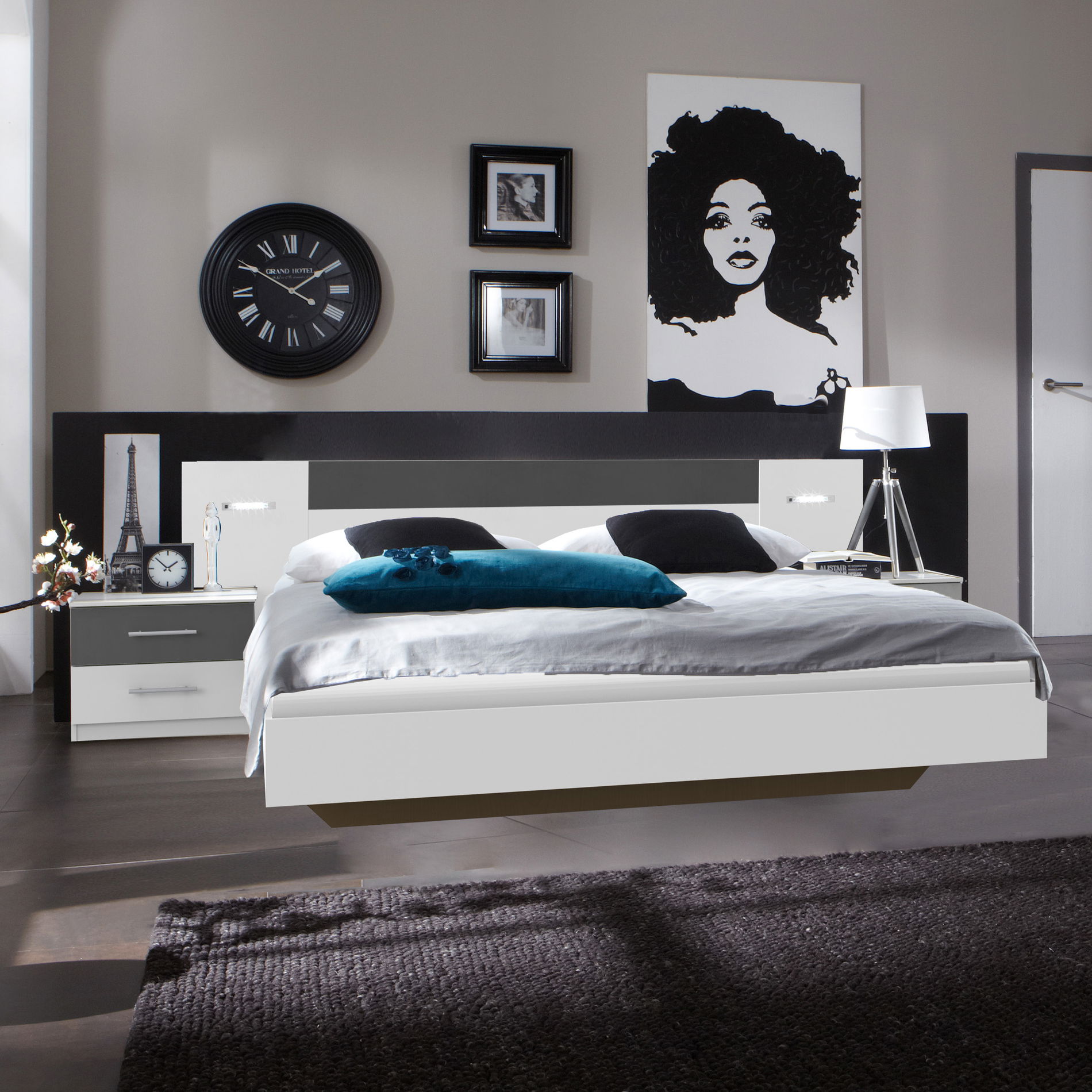 Wimex Angie Futonbett 180 x 200 cm inkl. Nachtschränke Weiss / Graphit