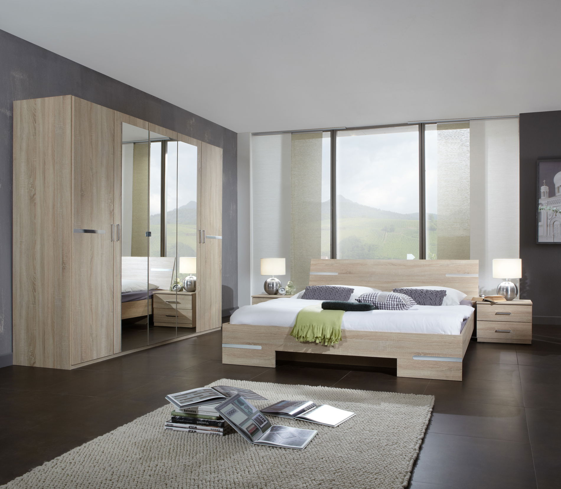 Wimex Anna Schlafzimmer mit Schrank 225CM & Bett 160x200 cm Eiche Saegerau-Nachbildung