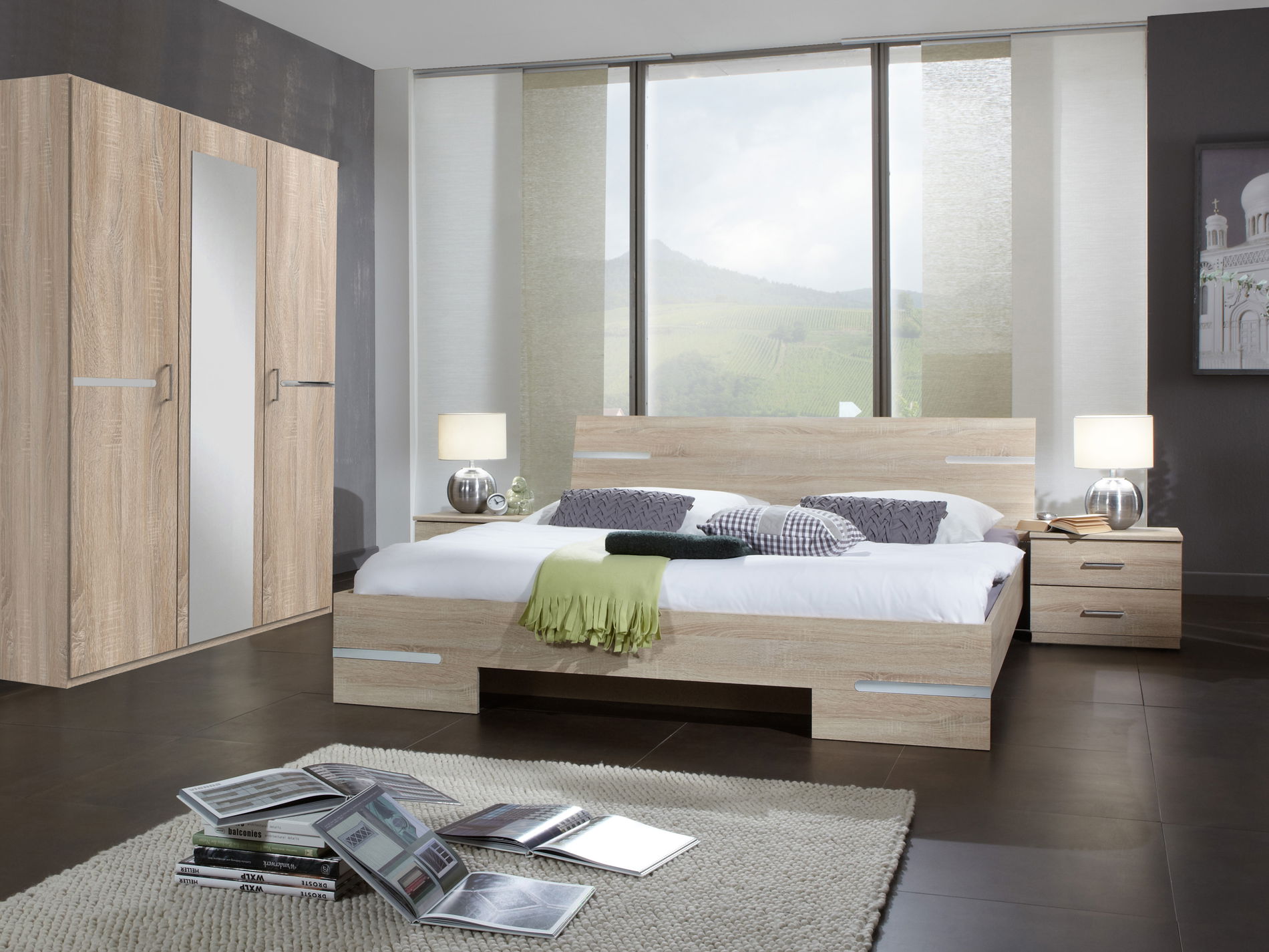 Wimex Anna Schlafzimmer mit Schrank 135CM & Bett 160x200 cm Eiche sägerau-Nachbildung