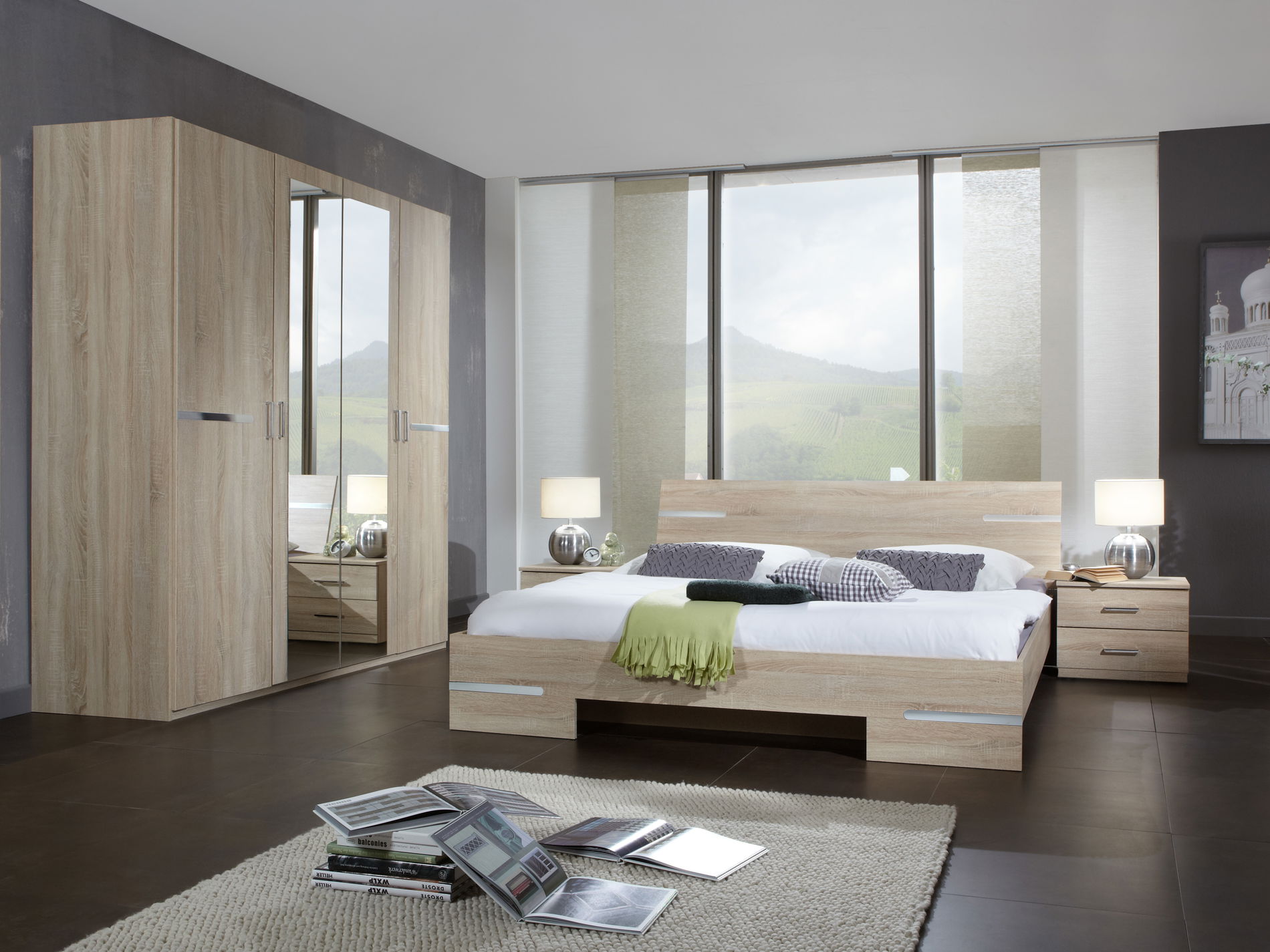 Wimex Anna Schlafzimmer mit Schrank 180CM & Bett 180x200 cm Eiche Saegerau-Nachbildung