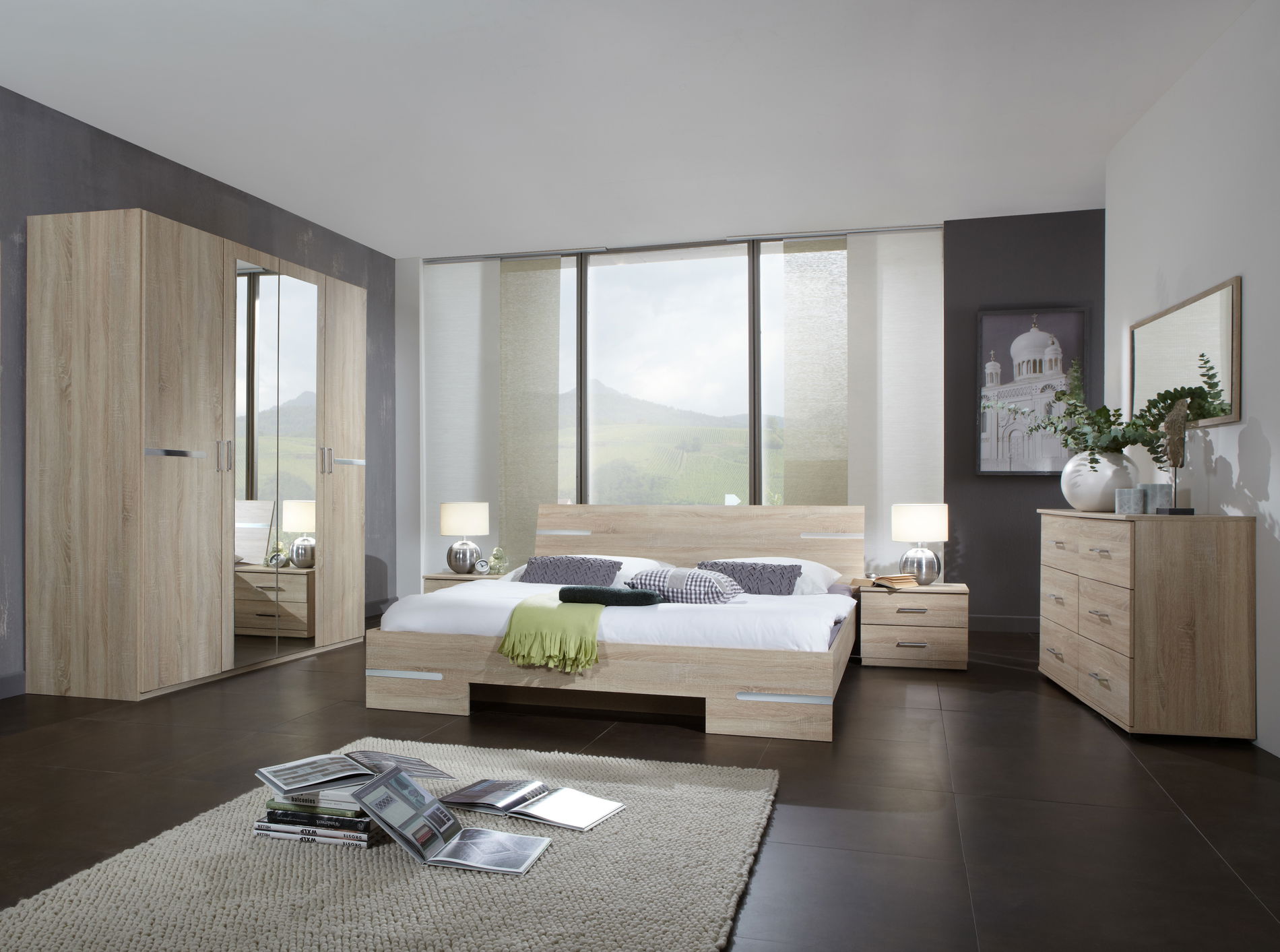 Wimex Anna Schlafzimmer mit Schrank 180CM & Bett 140x190 cm Eiche Saegerau-Nachbildung