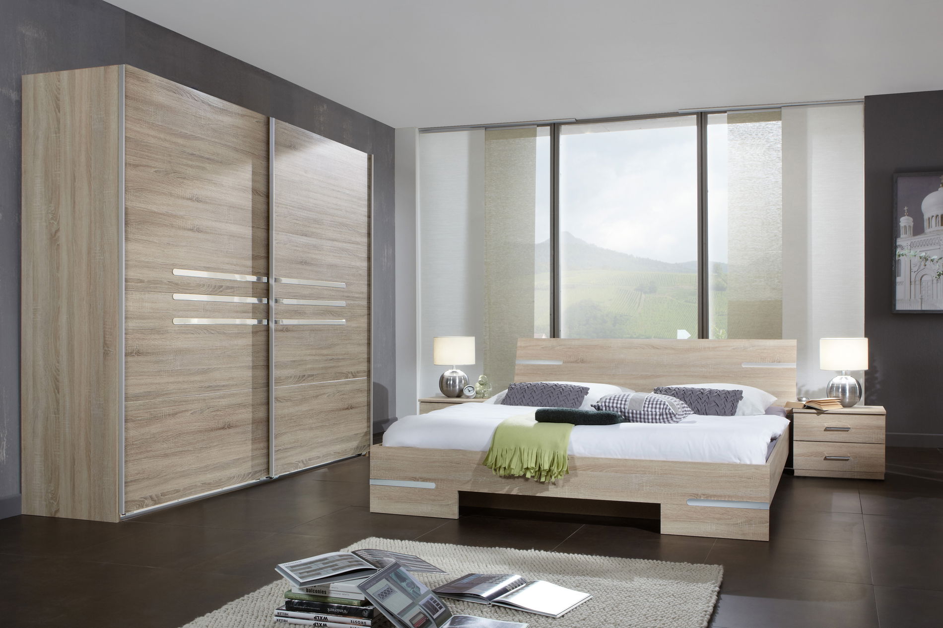 Wimex Anna Schlafzimmer 4-teilig mit Schwebetürenschrank Eiche Saegerau-Nachbildung